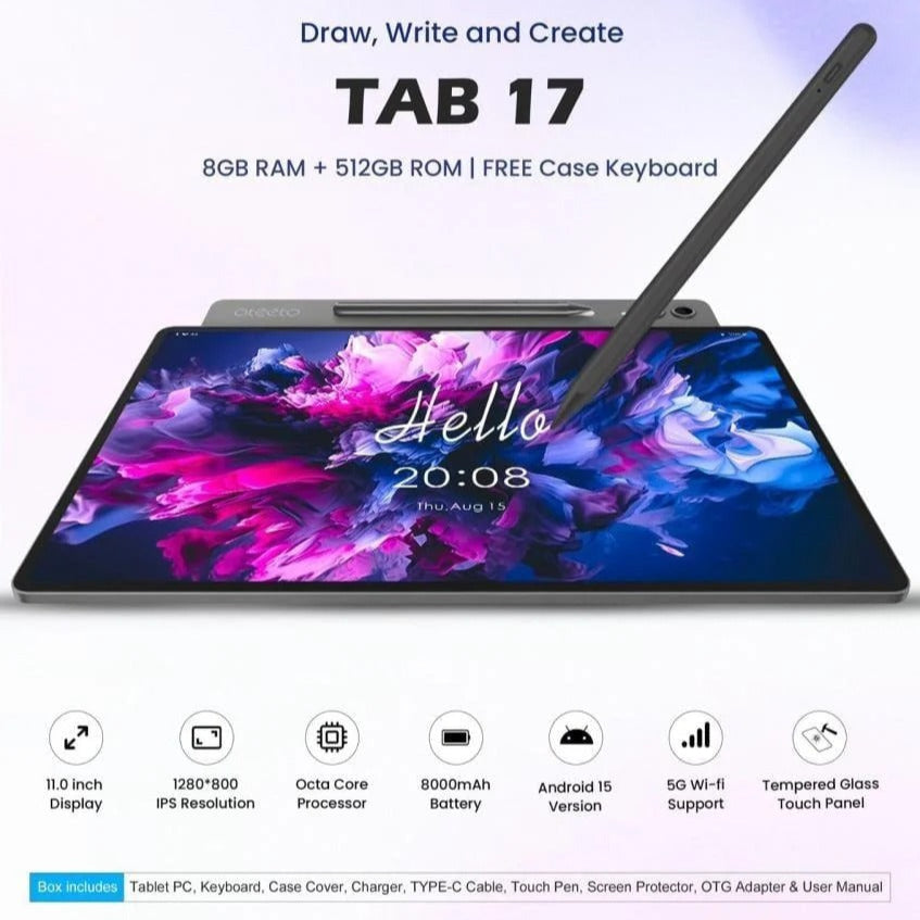 ايباد مع قلم مغناطيسي وكيبورد