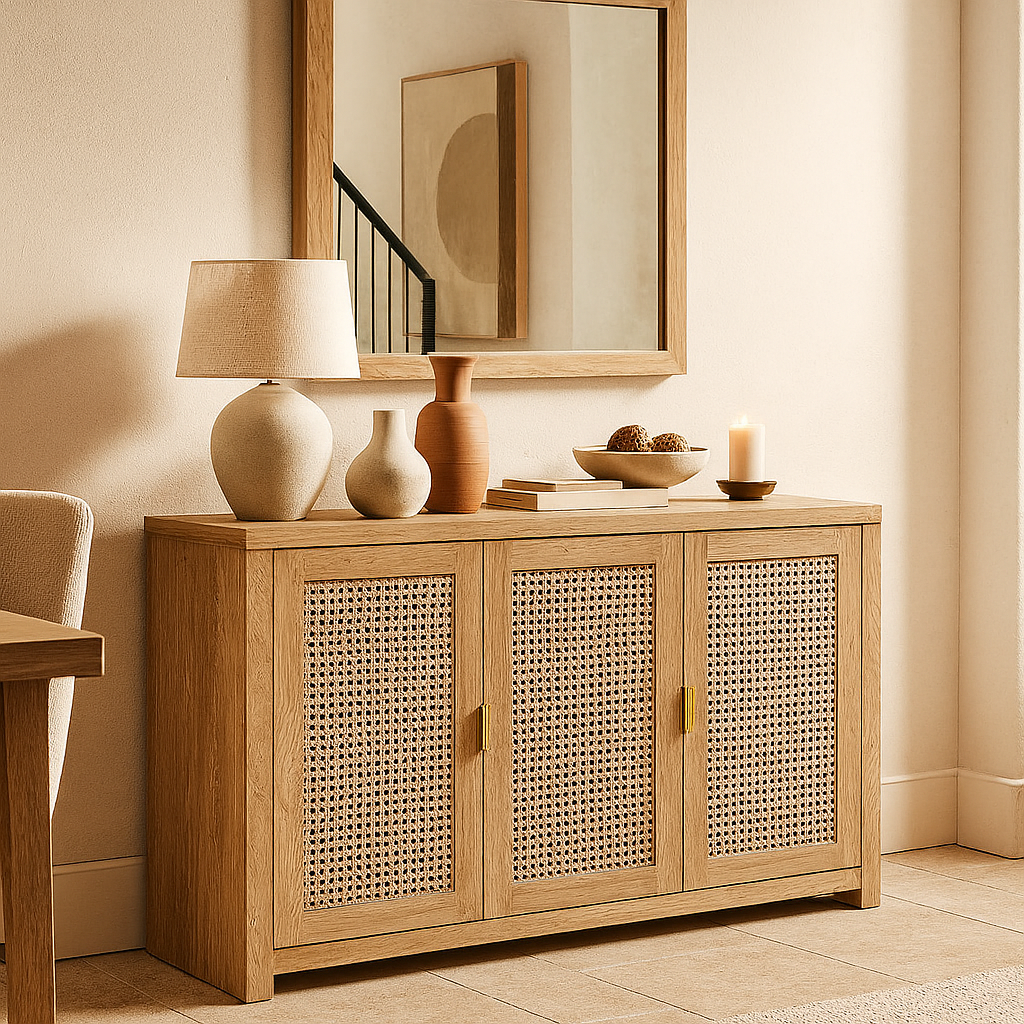 طاولة بوفيه جانبية راتان - بني فاتح