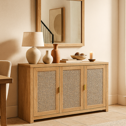 طاولة بوفيه جانبية راتان - بني فاتح